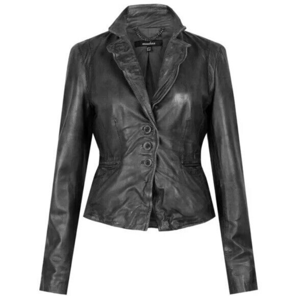 Muubaa 100% Lamb Leather Jacket Black Biker Moto Naiden Size 2 Style M0275‎ Coat - Picture 12 of 13
